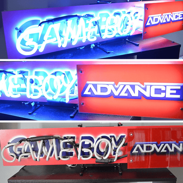 The Game Boy Advace Neon Sign from all angales