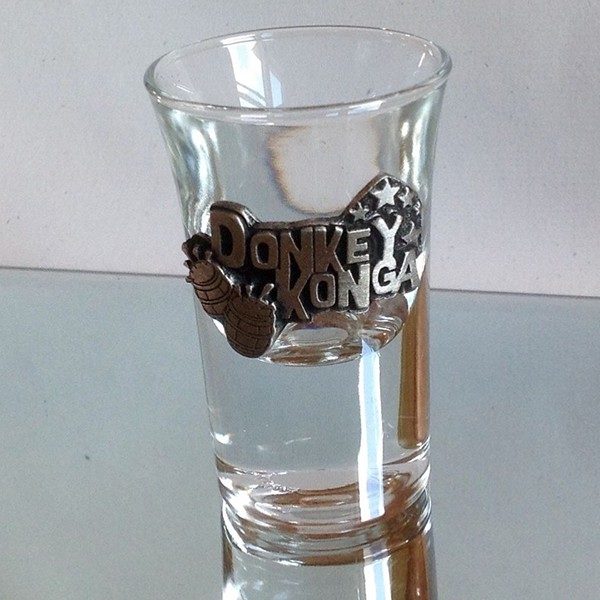 Donkey Konga Shotglasses with silver logo on it