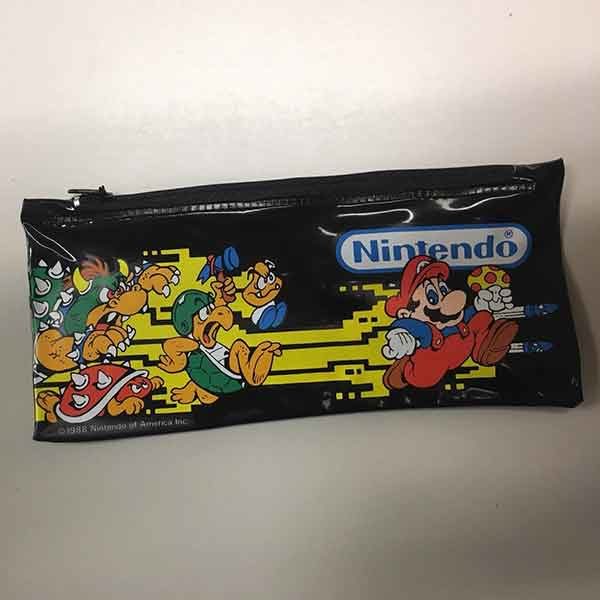 Vintage Nintendo Pencil Case in black with cute print on it