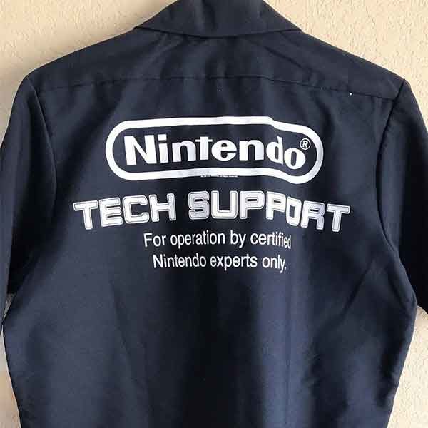 Back of the black Nintendo tech Support Shirt