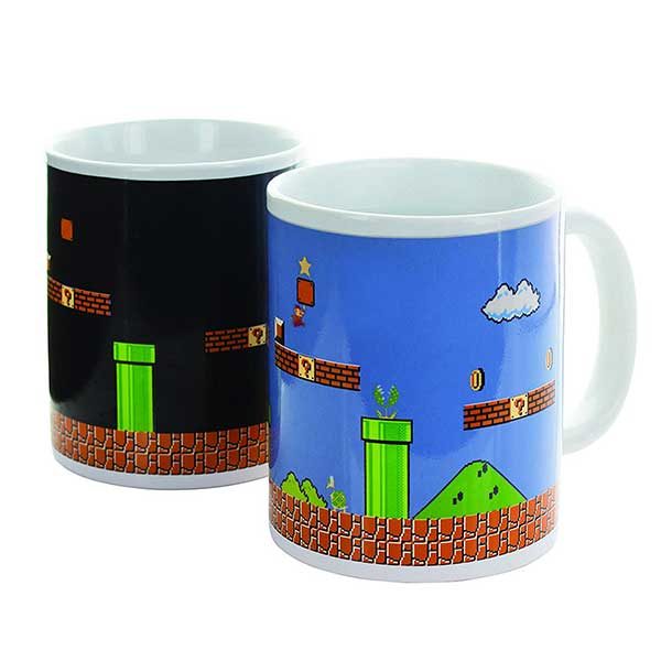The Super Mario heat change mug will reveal a scenery out of the original mario Bros. game