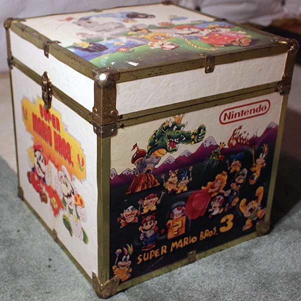 The vintage Nintendo toy chest has some really old school Super Mario and Zelda artwork on it
