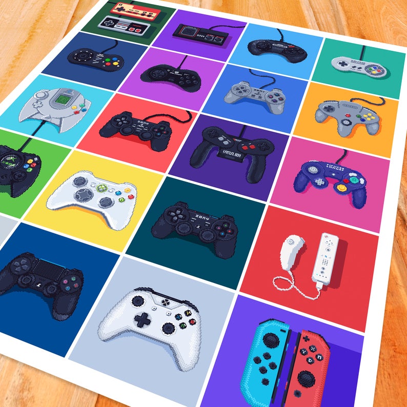 Nintendo Pixel Art: Nintendo  Controllers on Print